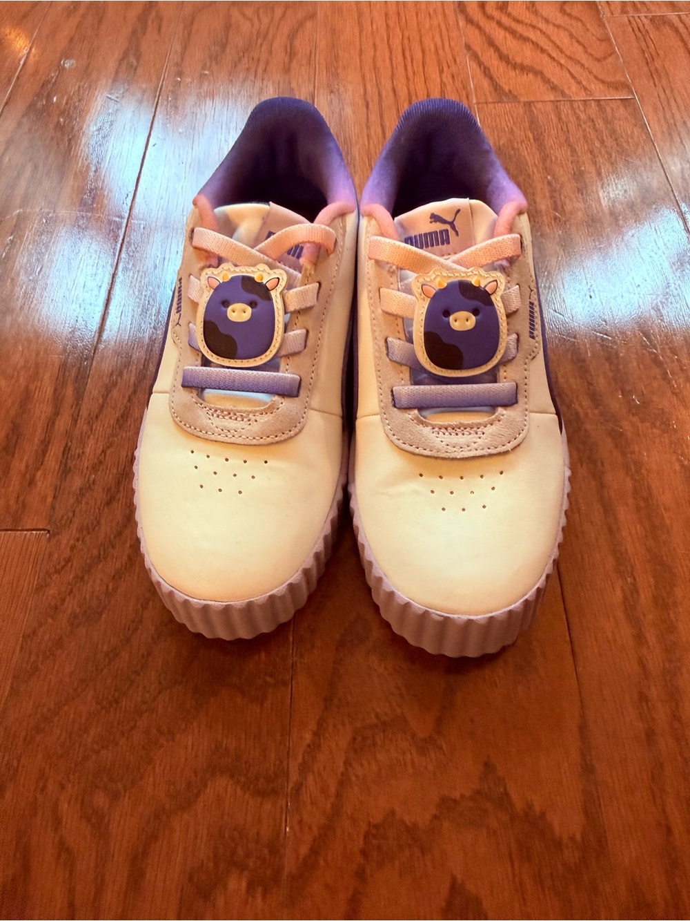 Puma Kids Squishmallow Cream Sneakers with Pink and Purple Accents. Size 3